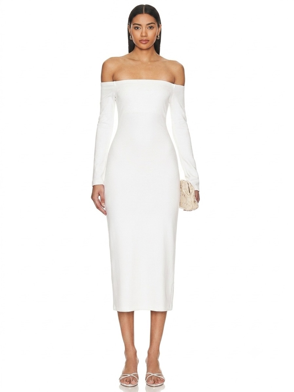 Enzo Costa Off The Shoulder Long Sleeve Midaxi Dress Ivory M